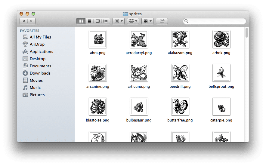 Figure 1: After parse_and_download.py has finished running, you should have a directory filled with Pokemon sprites, like this.