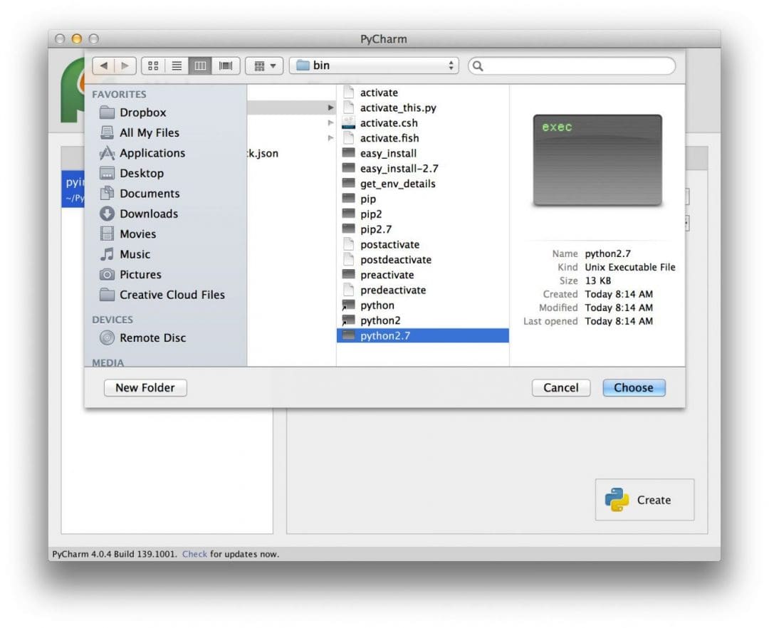 Figure 3: Selecting the pyimagesearch Python binary.