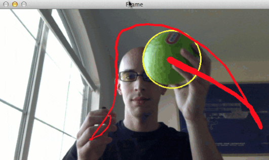 An example of successfully performing ball tracking with OpenCV.