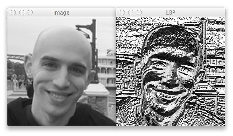 Figure 4: An example of computing the LBP representation (right) from the original input image (left).
