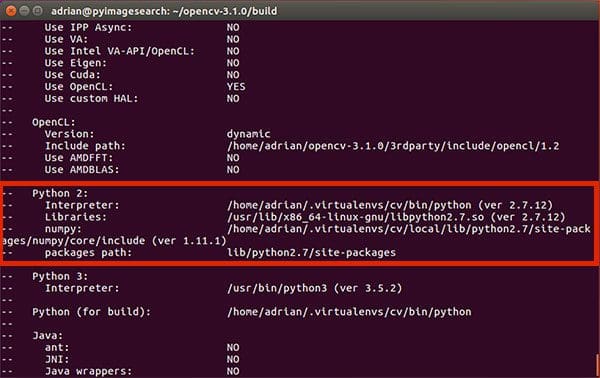Figure 3: Ensuring that Python 2.7 will be used when compiling OpenCV 3 for Ubuntu 16.04.