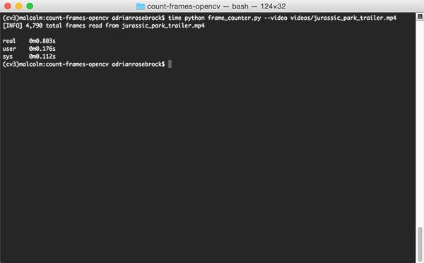 Figure 1: Determining the total number of frames in a video file using OpenCV properties.
