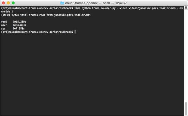 Figure 2: Manually counting the total number of frames in a video file using OpenCV and Python.